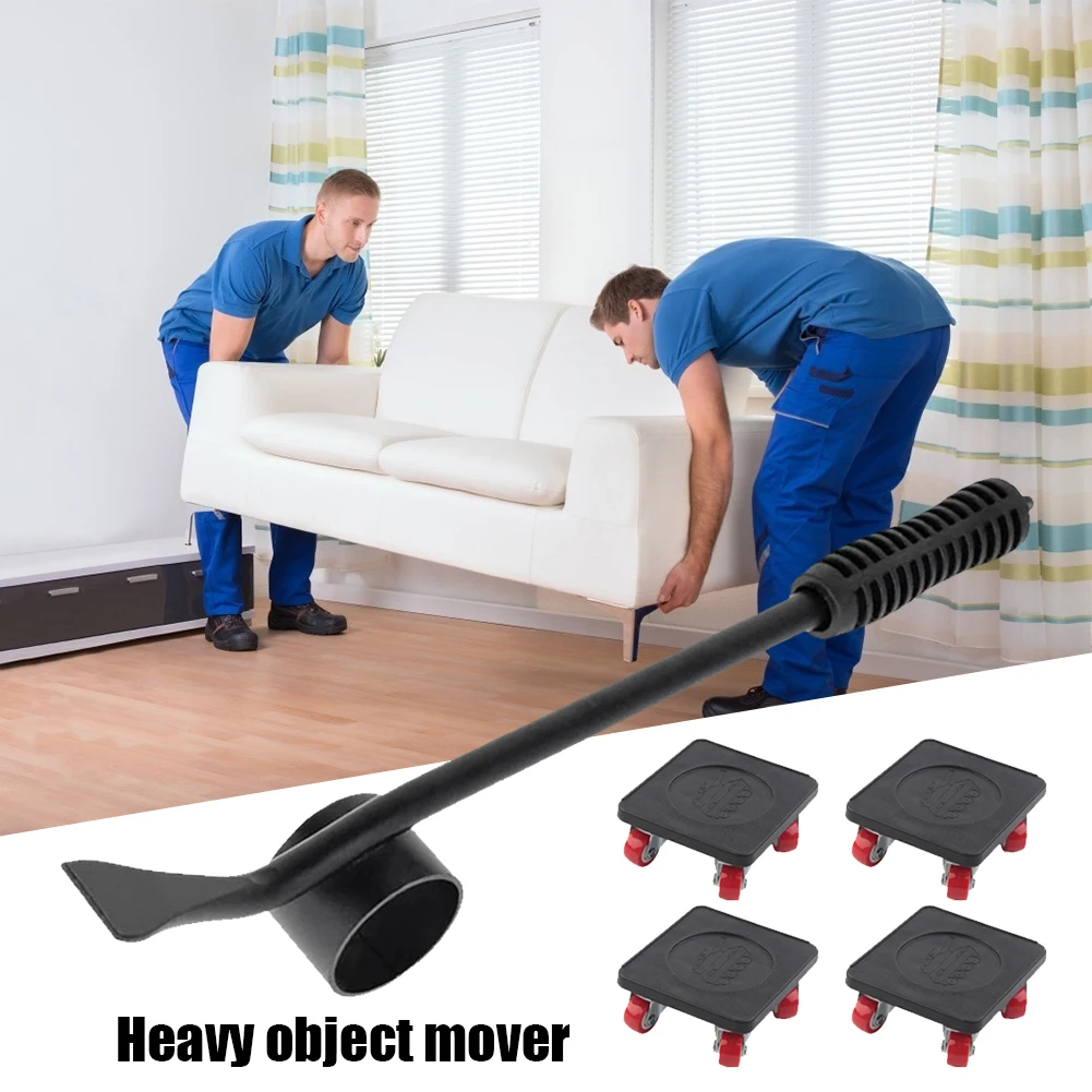 

5pcs Furniture Mover Tool Set Transport Lifter Heavy Stuff Moving 4 Wheeled Mover Roller with Wheel Bar Moving Device