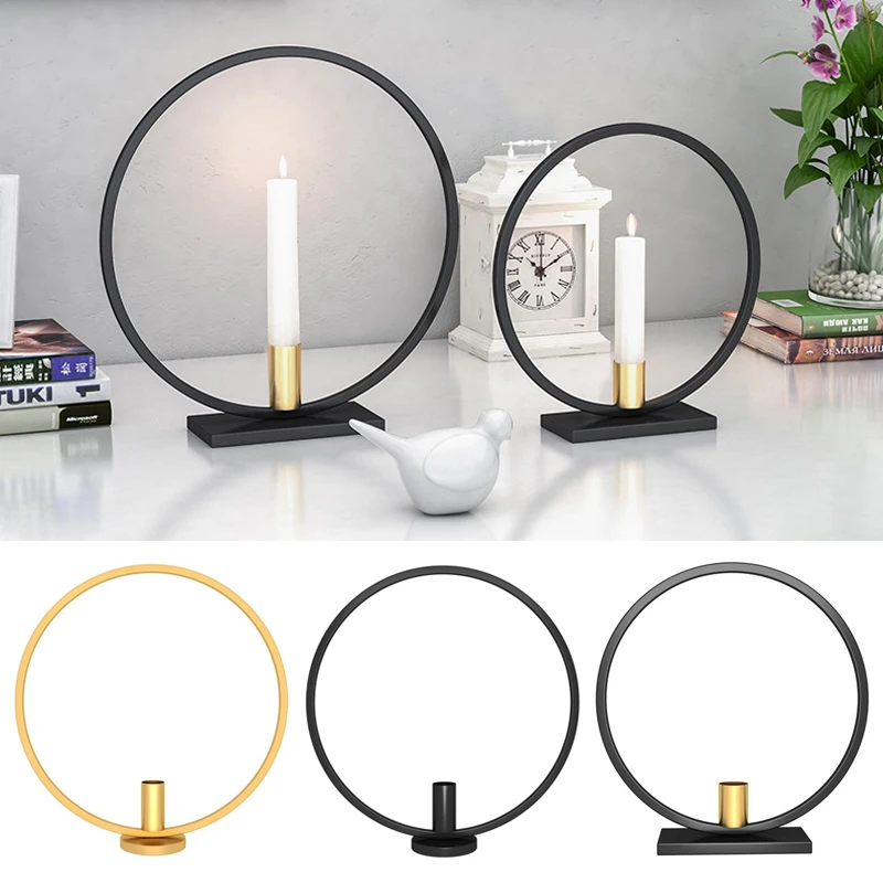 

Gold/Black Metal Iron Candle Holders Home Party Table Decoration Art Round Geometric Candle Rack Home Decor Crafts Candlestick