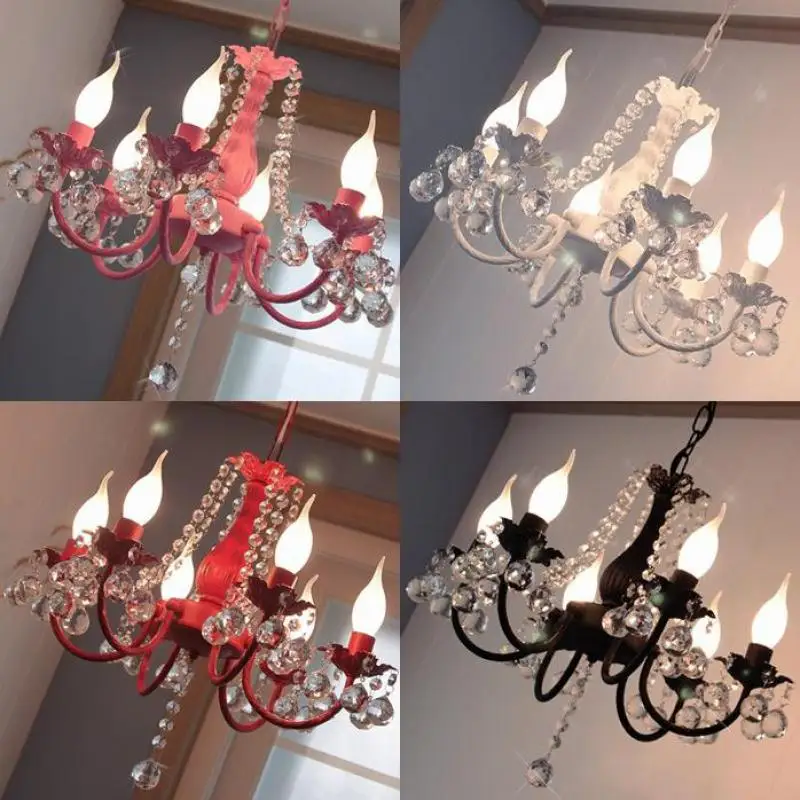 Детская комната многоцветный кристалл освещение синий черный розовый люстры для