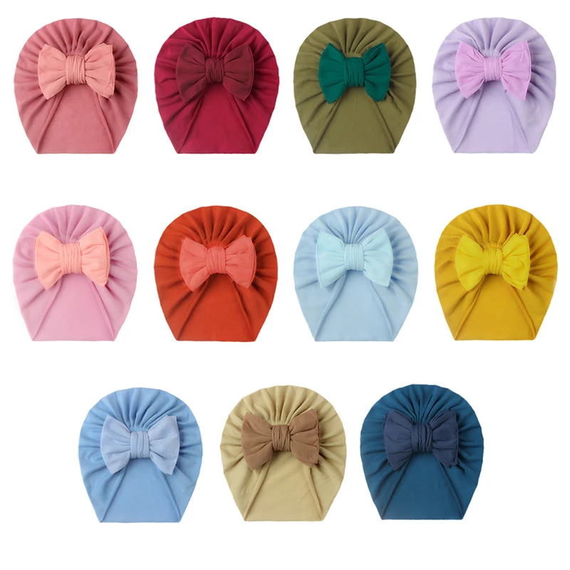 

Sweet Stylish Indian Turban Cute Solid Color Simple Baby Pullover Hat Europe And America Style Beautiful Children's Bow-knot Hat