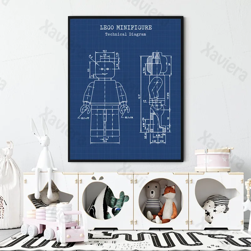 ВИНТАЖНЫЙ ПЛАКАТ Lego человек игрушка техническая схема настенное искусство для