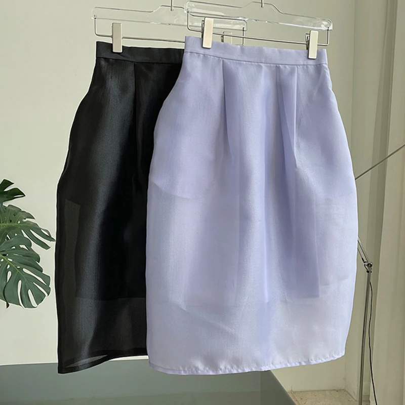 

GVUW 2021 New Spring Summer Fashion Casual Solid Color Slim High Waist Loose Medium Length Skirt For Women SL101