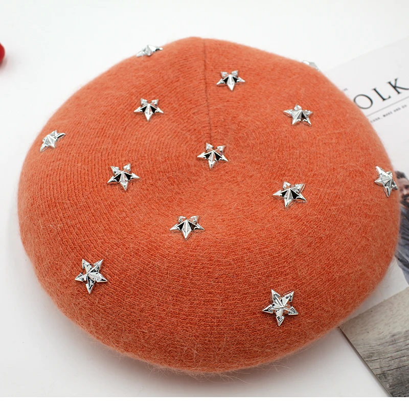 Модный новый женский берет из ангоры [Rancyword] Однотонный шапки зимняя