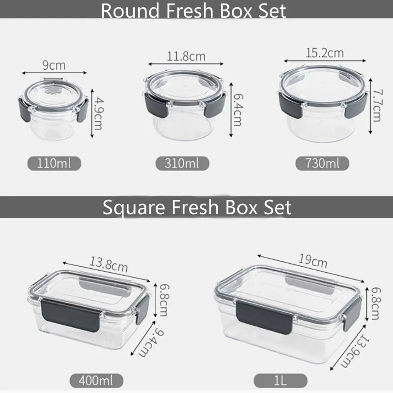 

New Square Round Fresh Food Box Set Sealed Multifunctional Transparent Fresh-keeping Box Fruit and Vegetable Storage Box Set