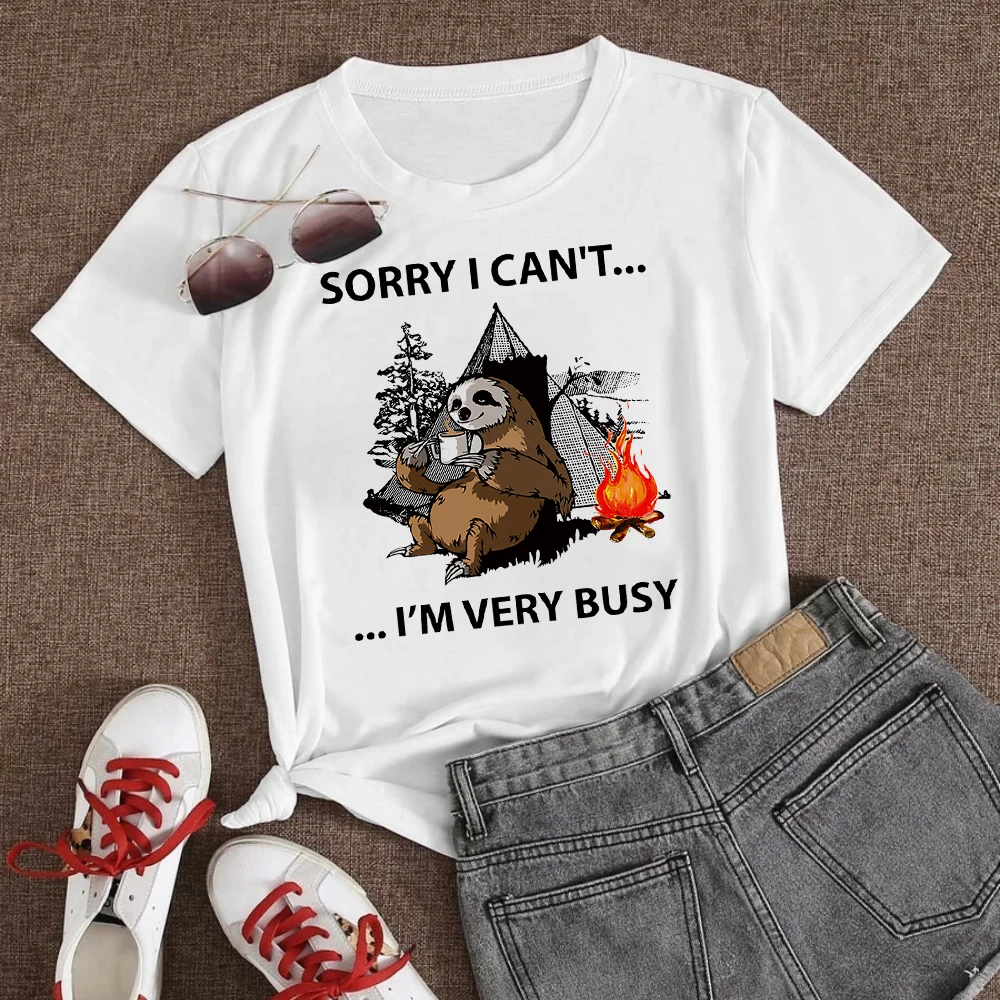 

2021 Koala Woman T-shirt SORRYI CAN'T I'M VERY BUSY Letter Printed Modern Personality Short Sleeve Personality Summer Top