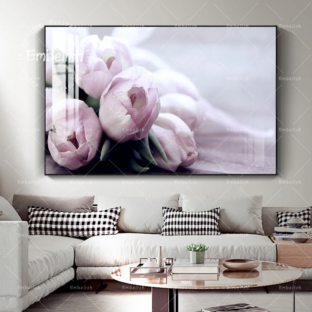 

1 Pieces Pink Tulips Flowers Wall Art Pictures For Living Room Modern Home Decor Poster HD Spray On Canvas Oil Paintngs Artwork