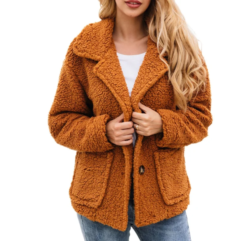 Женская короткая куртка из шерсти альпаки повседневная плюшевая с лацканами и