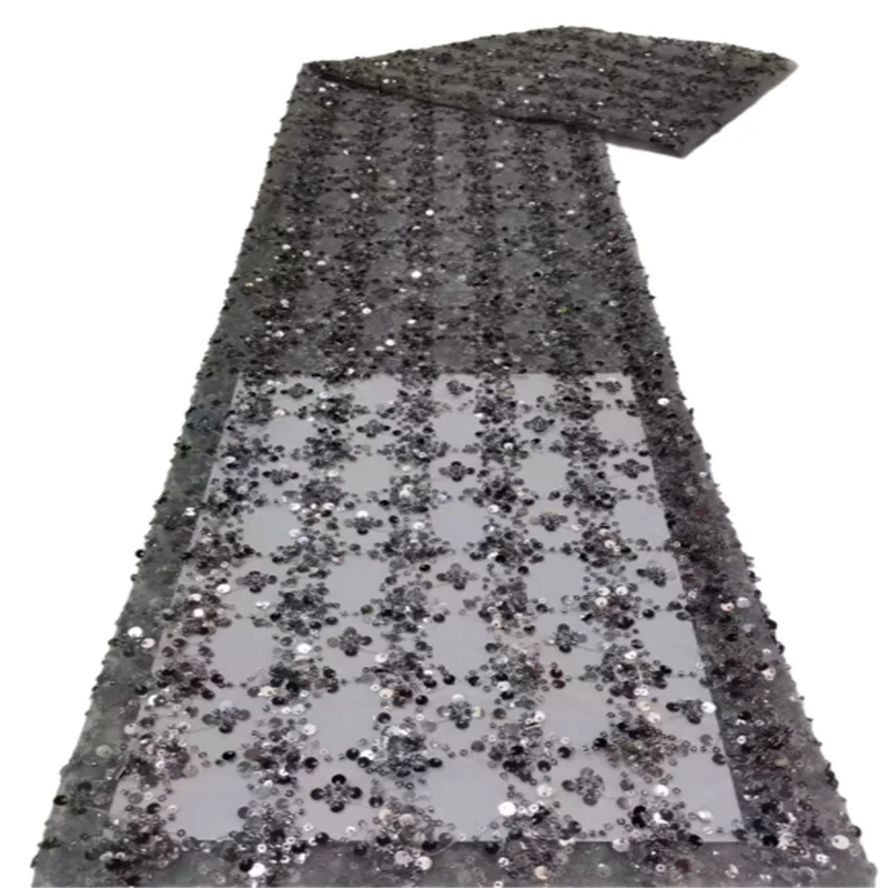 Серая ткань индийская нигерийская кружевная вышивка африканский тюль