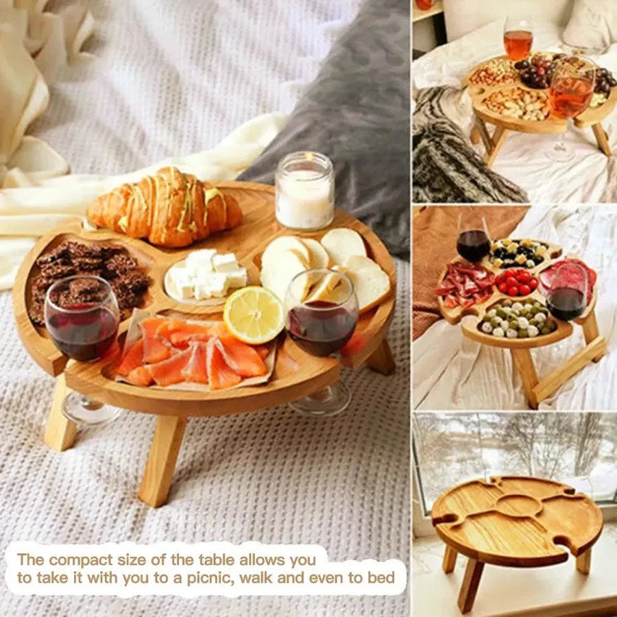 

Уличный винный столик складной деревянный стол для пикника со стеклянным держателем 2 в 1 стойка для бокалов для вина уличный портативный ви...