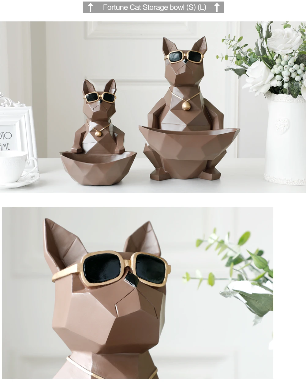 

Cat Dog Figurines Resin Moden Crafts Animals Miniature cute ornaments for Home office decoration Storage bowl Carved Collectible