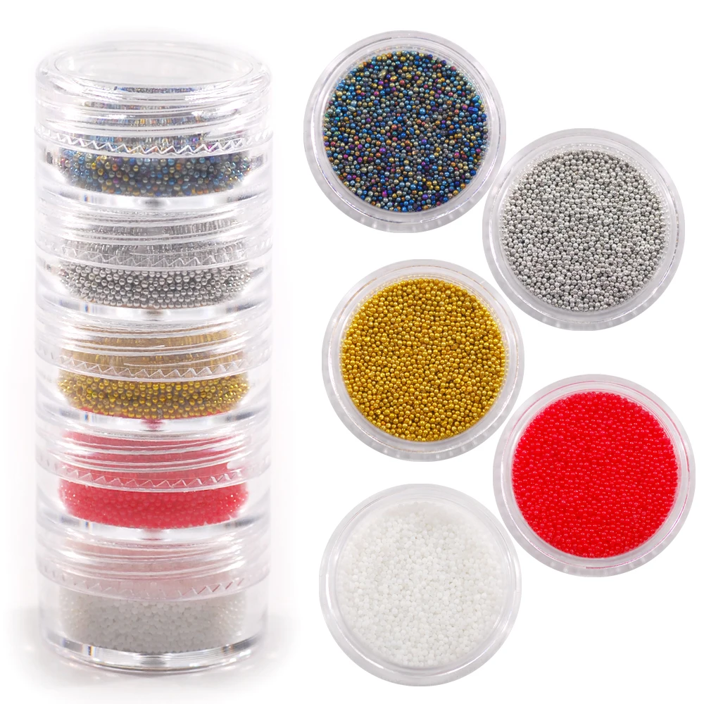 

Nail Art Supplies 10 Colors Mini Beads and The Shape Of Round Small Stones Micro Ball For Nail Art Decorations Set Of 2