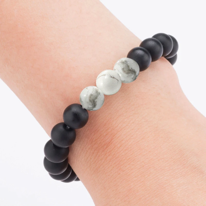 Модный черный браслет из белого бисера Homme натуральный Лава тигровый глаз камень