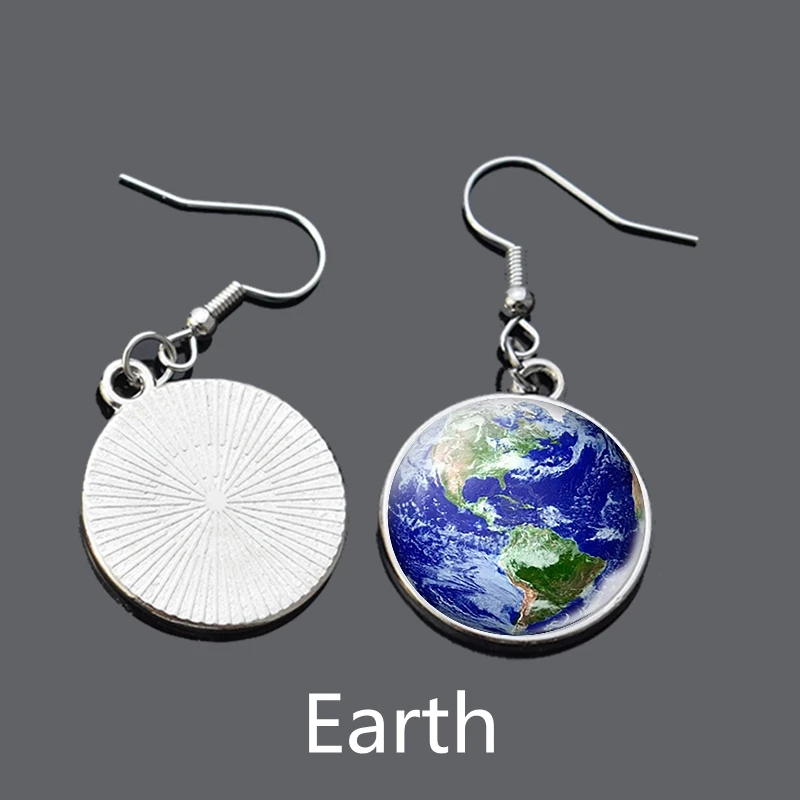 Женские Висячие серьги с крючком Moon Sun Earth Mars Jupiter Planet стеклянные ручной работы