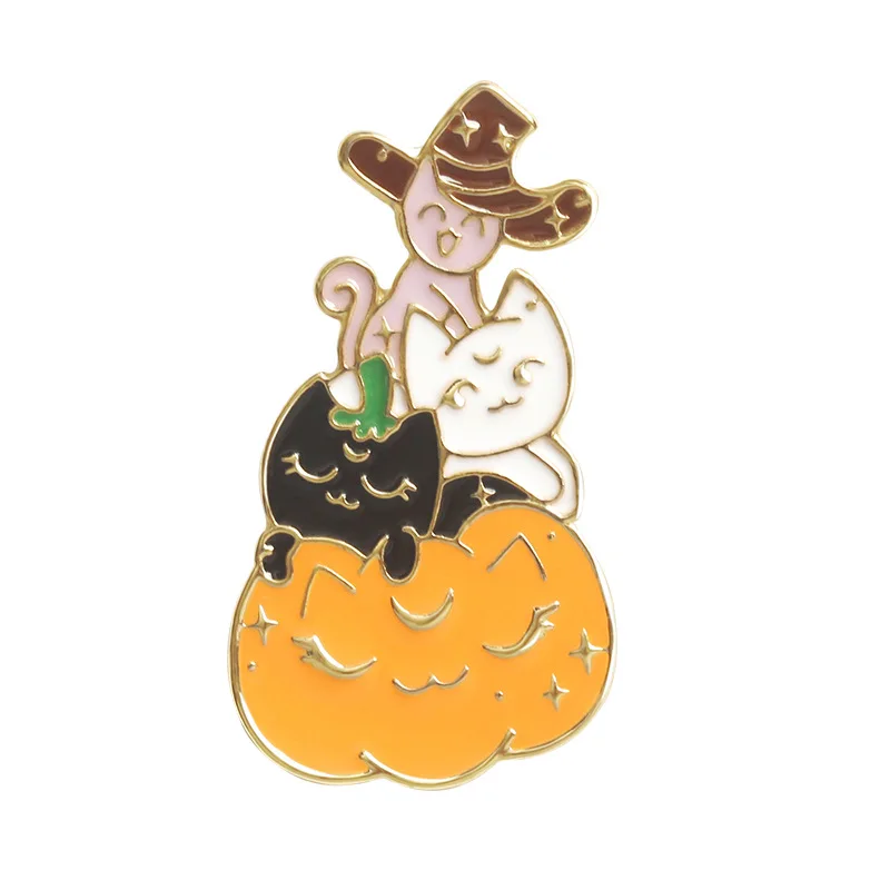Японский тыквы хэллуин кота шапка ведьмы броши для Для женщин забавные Животные