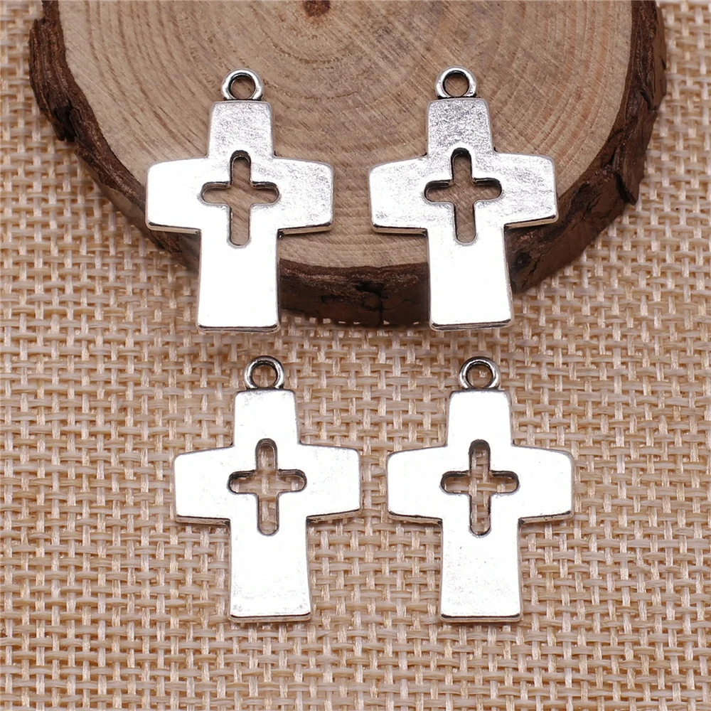

100pcs 25x17mm Charms Wholesale Cross Jesus Tibetan Pendants Crafts Making Findings Handmade Antique Silver Color