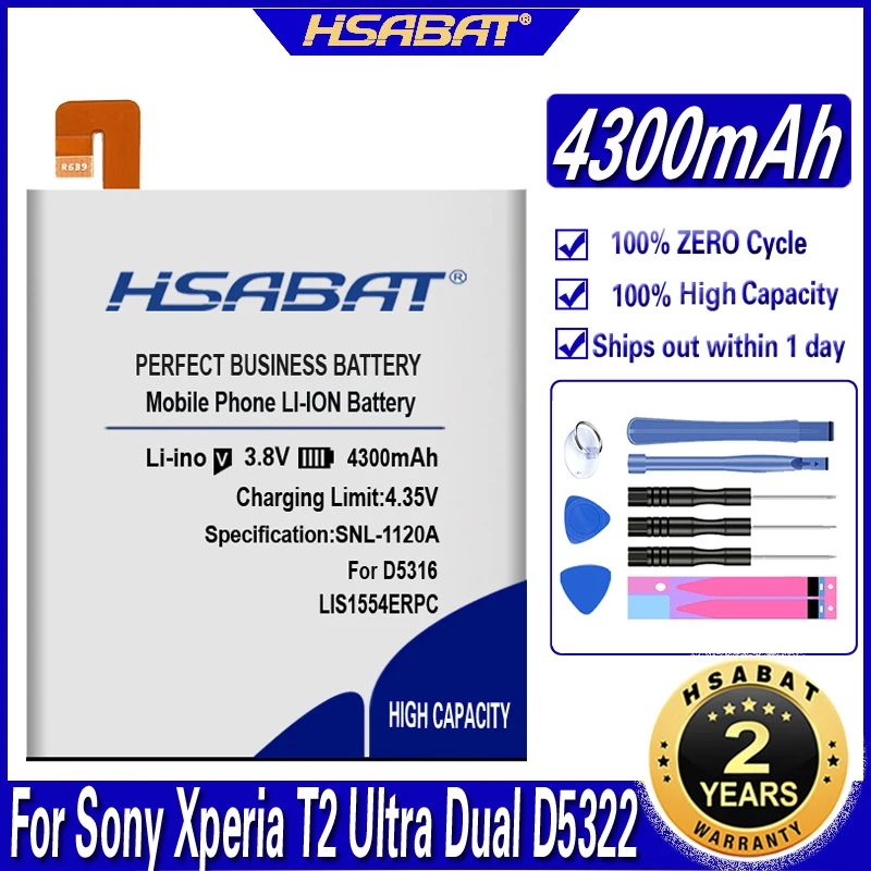 Аккумулятор HSABAT 4300 мАч LIS1554ERPC для Sony Xperia T2 Ultra Dual D5322 D5316 XM50H XM50T D5303|Аккумуляторы
