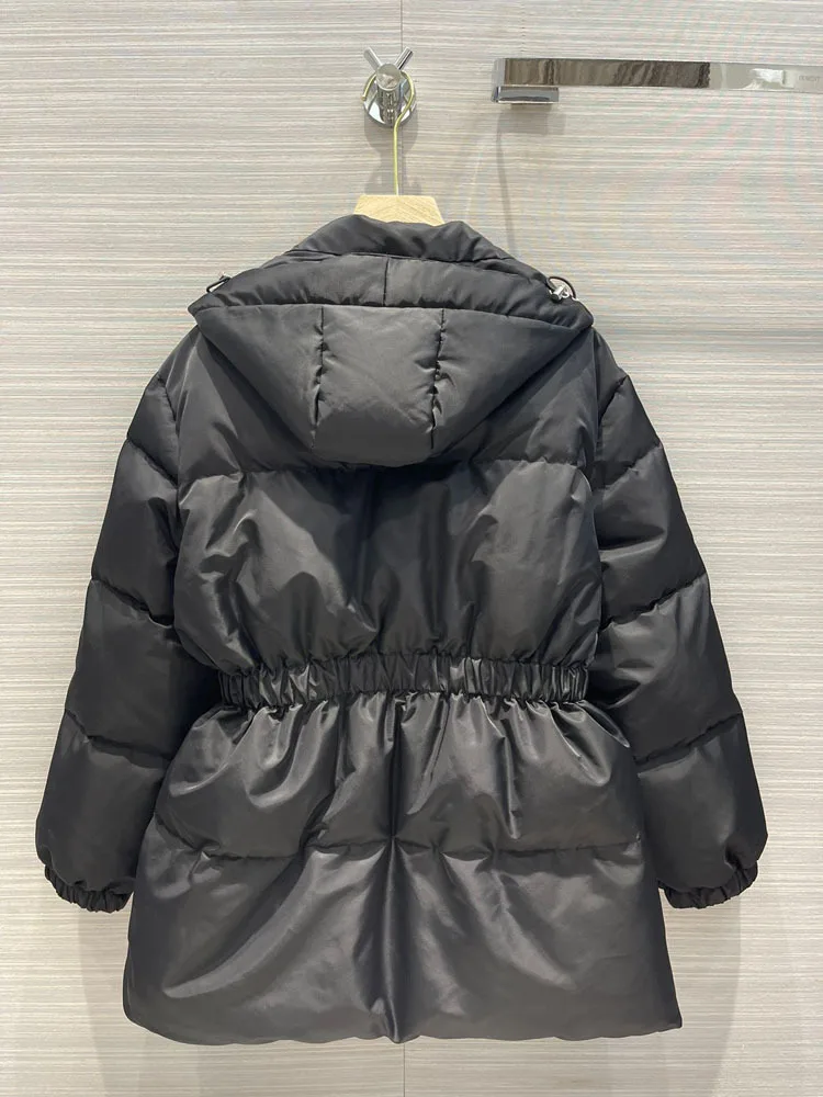 

Luxury Brand Black Down Coats for Women Fashion Bag Decoration Down Coat Top Quality Zipper Hooded Down Jackets Lady Winter 2021
