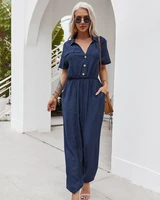 2021 woman bohemian jumpsuits sexy v neck streetwear blue yellow solid colors short sleeve jumpsuits plus size aesthetic clothes