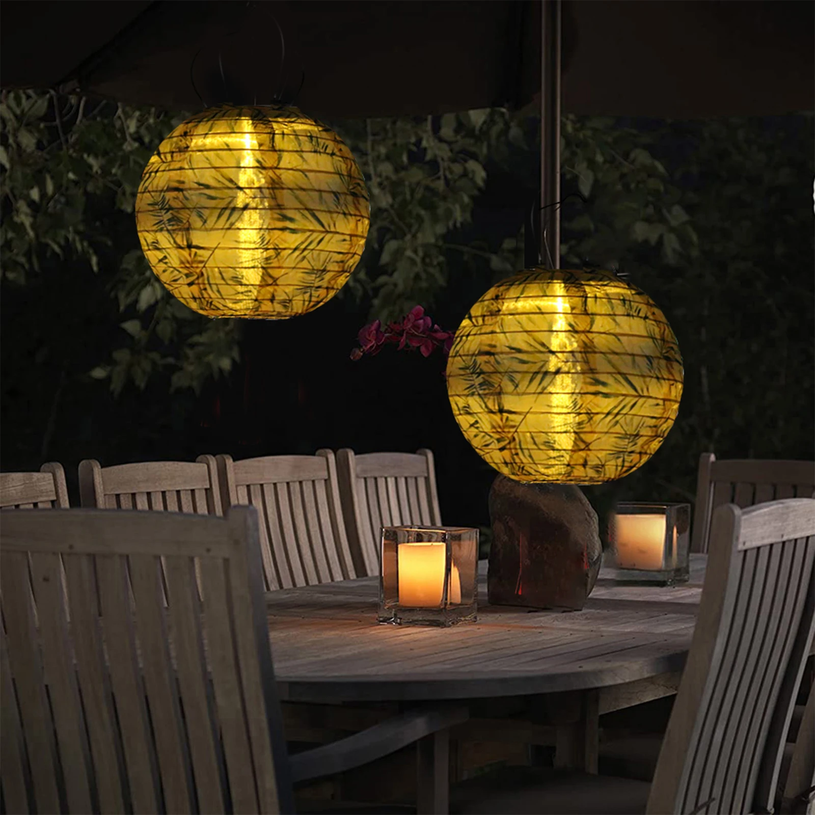 

2pcs 20cm Nylon Solar LED Chinese Lantern Light Outdoor Decor Waterproof Print Hanging Leaf Lamp Chinese Lampion for Weddings