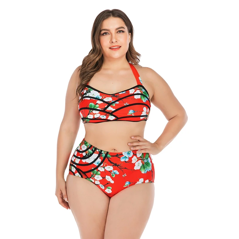 

Женский купальник-бикини с высокой талией и цветочным принтом