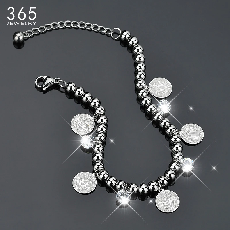 Женский браслет из нержавеющей стали с шармами и кристаллами|Цепочки браслеты| |