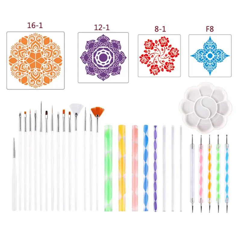 

33 шт./компл. набор инструментов мандалы для рисования камня керамики с трафаретами шаблон точка кисти лоток товары для рукоделия