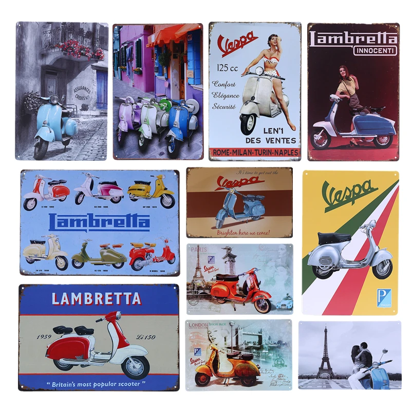 

Lambretta Electrombile Metal Signs Vespa Electrocar Vintage Wall Art Painting Plaque Car Garage Parlor Shop Tin Poster YN109