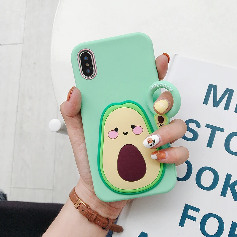 Light green Забавный чехол для телефона с авокадо для IPhone 7, 8, 6, 6s Plus, X, XR, XS, Max, Модный милый чехол с 3d рисунком из мультфильма, фишки, торт, пульт дистанционного управления - Цвет: Light green