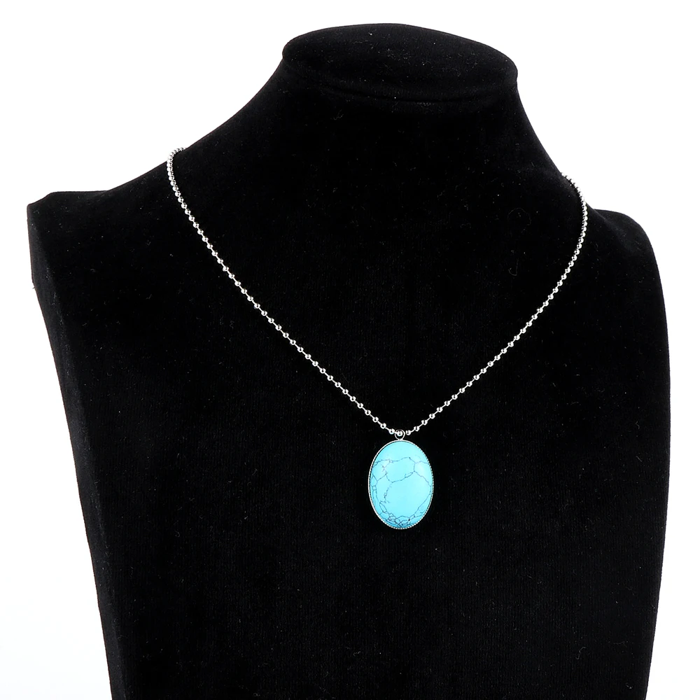 Женское и мужское ожерелье с подвеской из натурального камня овальной формы