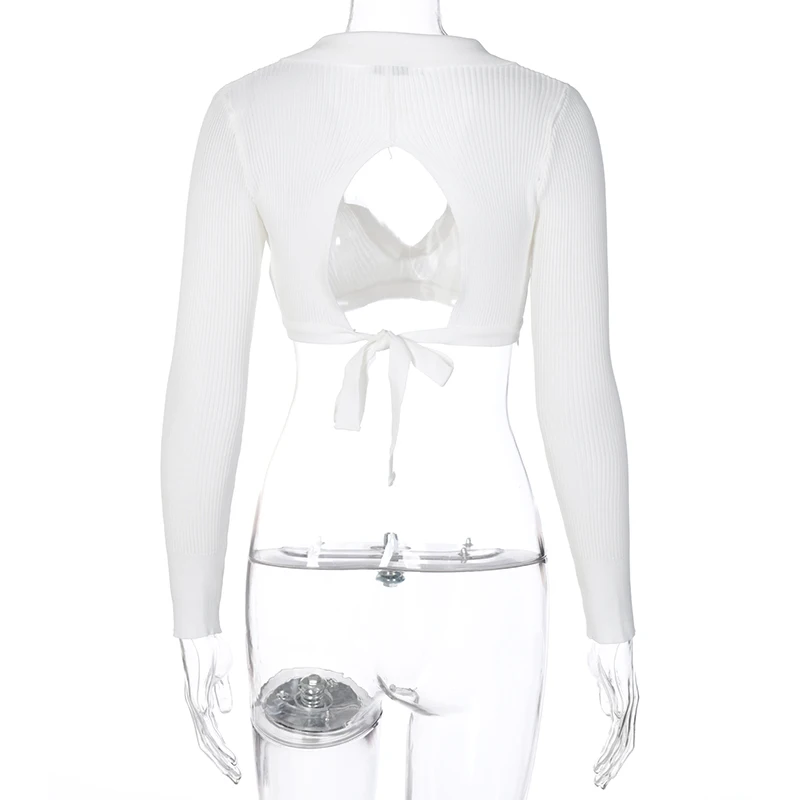 

Tossy White Skinny Long Sleeve Womens Tshirt 2021 Summer New Backless Crop Top T Shirt Ladies Ribbed Knitted Casual Tops Outwear