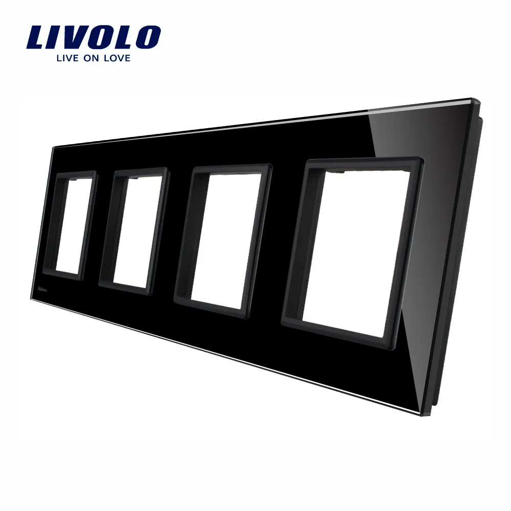Black-No logo Livolo Роскошный белый кристалл стекло переключатель панель, 294 мм* 80 мм, стандарт ЕС, четверка стекло панель для настенной розетки C7-4SR-11 - Цвет: Black-No logo
