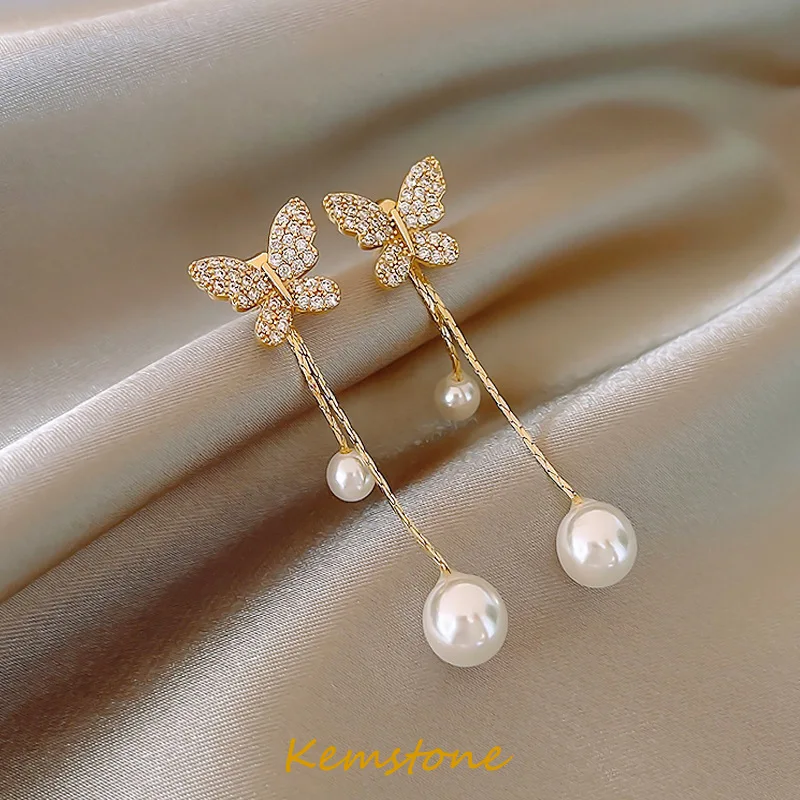

Kemstone Women Jewelry Gold Plated Cubic Zirconia S925 Silver Post Long and New Dangle Earrings