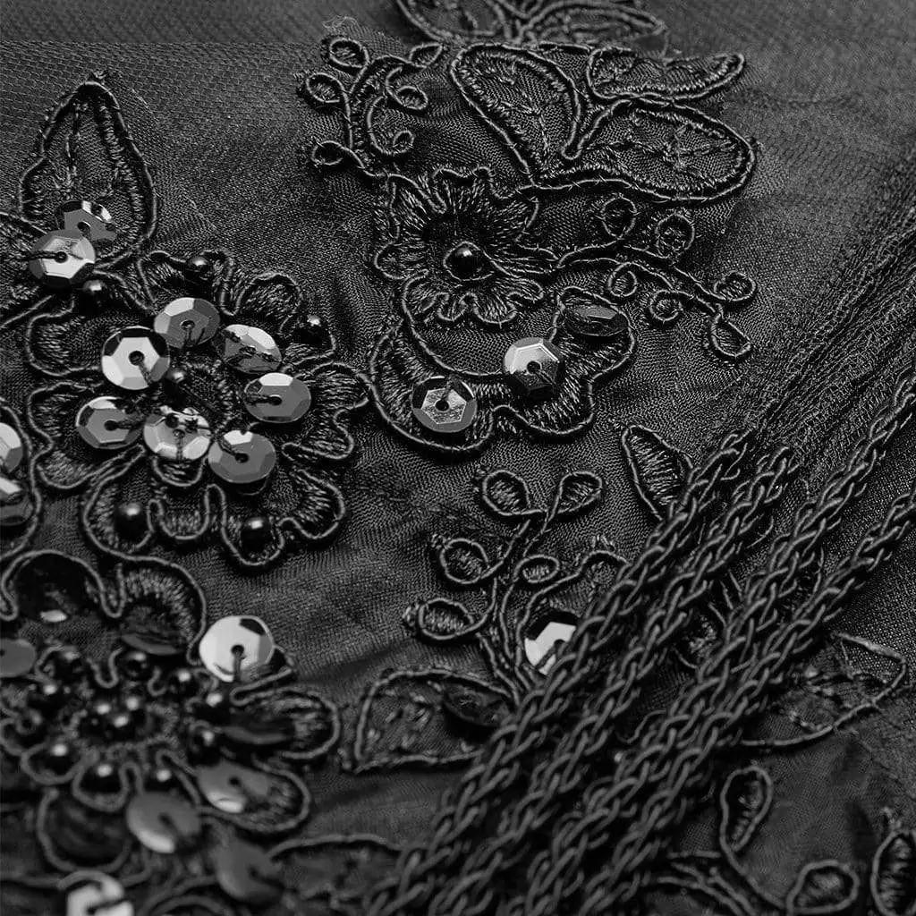 Панк Rave женские готические Многослойные Цветочные вышитые длинные юбки черные WQ