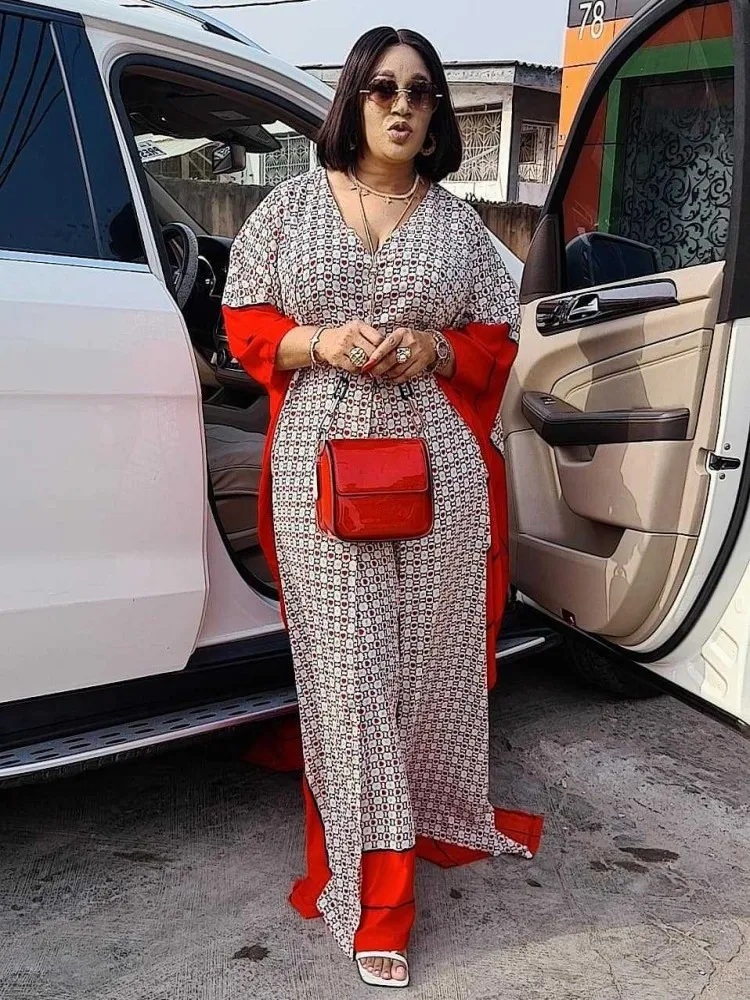 

Digital Printing Two-Piece One Size Womens Long Skirt + Wide-Leg Trousers With Stitching Casual Chiffon Trousers Suit 2021 New