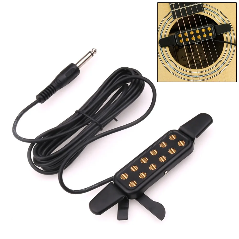 

Clip On Acoustic Electric Guitar Pickup Audio Transducer Amplifier 12 Hole Standard 1/4" Connector Basses Parts Accessories