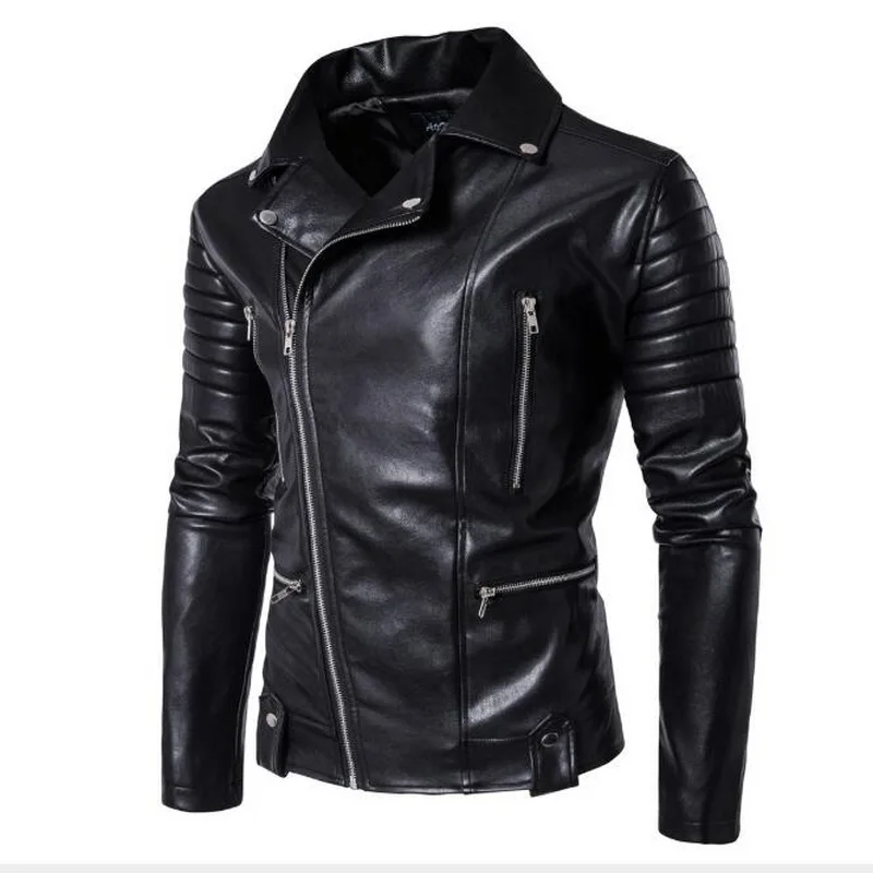 Мужская кожаная мотоциклетная куртка с несколькими молниями пальто большими