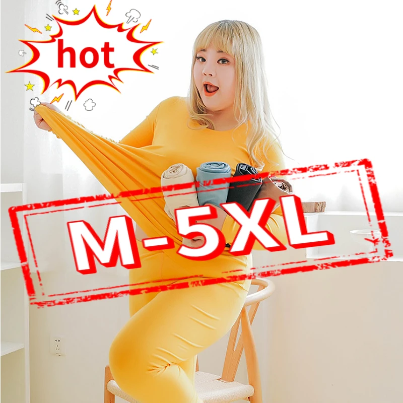 

Long Sleeve Women Plus Size Thin Thermal Long Johns Autumn Women Long Johns Solid Warm Women Thermal Underwear Set 3XL 4XL 5XL