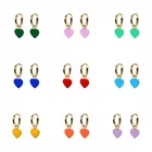 Подвесные серьги-кольца в виде сердца из красной и голубой эмали