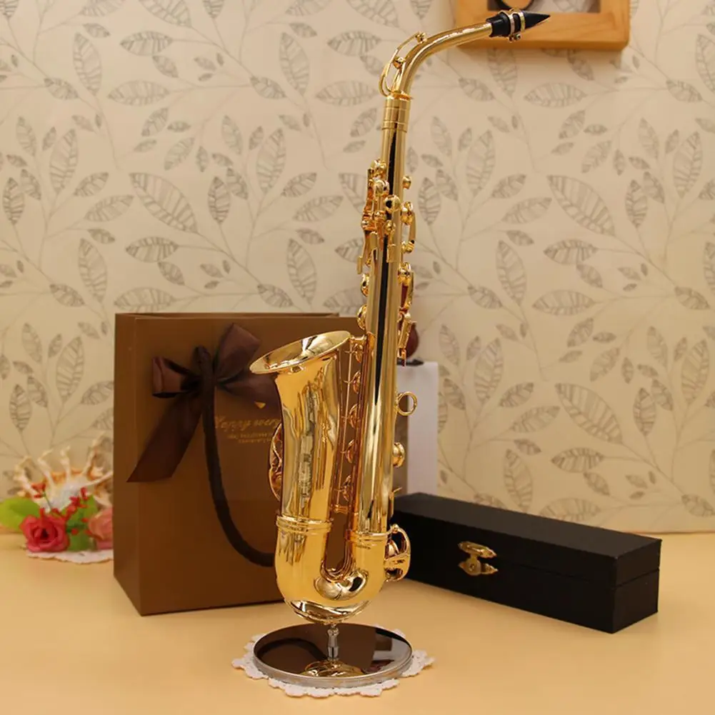 

Mini Saxophone Model Musical Instrument Coppers Brooch Miniature Desk Decor Display With Box + Bracket For Musical Instrume M2r4