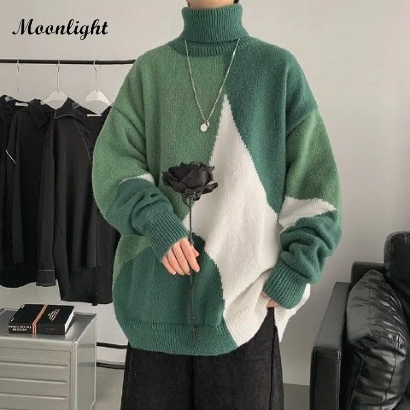 

Мужская модель, осенне-зимние свободные пуловеры оверсайз в стиле пэчворк, мужская верхняя одежда, Модный повседневный теплый джемпер, топы