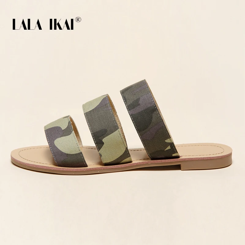 

Сланцы LALA IKAI женские, повседневные пляжные сандалии, Нескользящие, плоская подошва, повседневные камуфляжные, большие размеры XWA31495, лето 2021