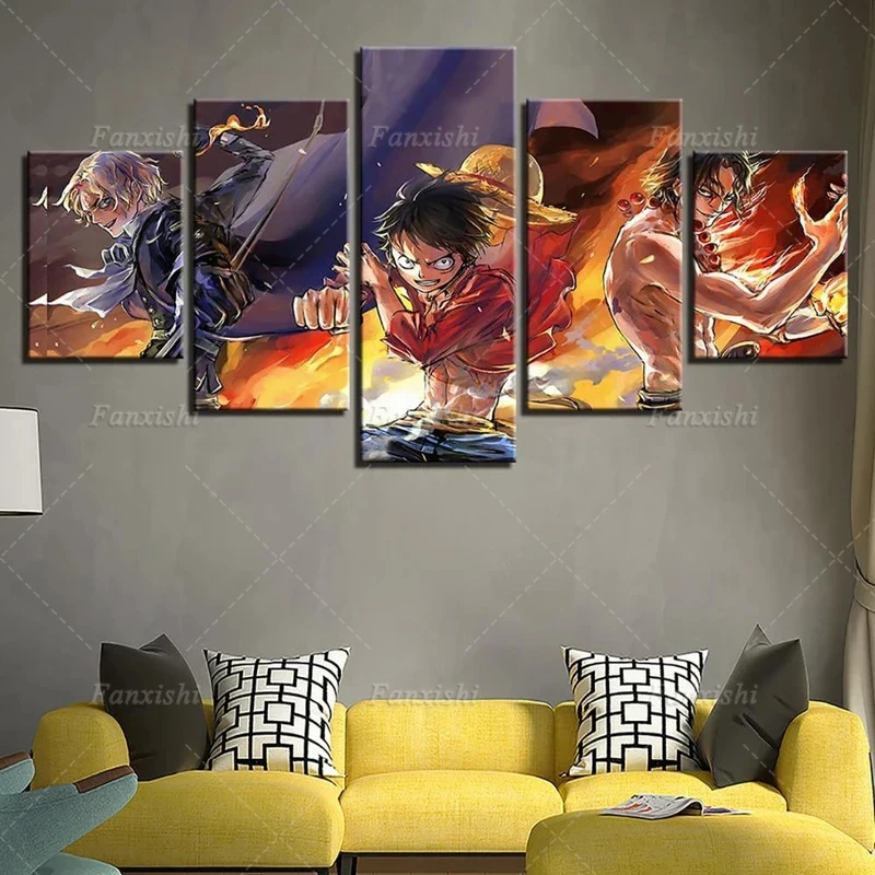 

5 Panel Anime Posters One Piece Sabo Luffy Ace Wall Art Canvas Painting Hd Prints Modular Pictures Home Living Room Decor Gift