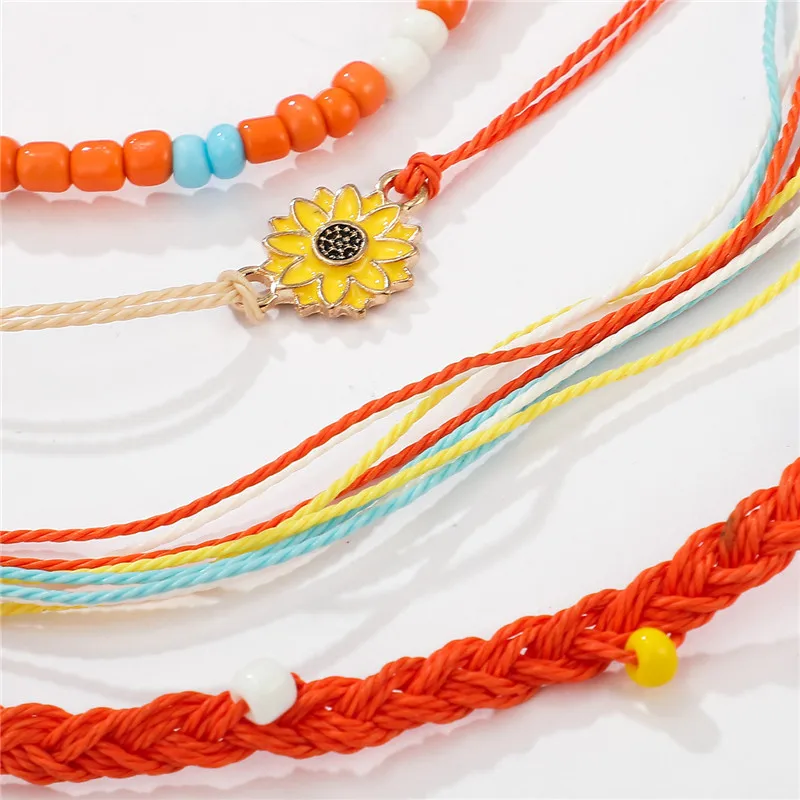 4 шт. браслет из вощеной веревки в богемном стиле с желтыми цветами радужными