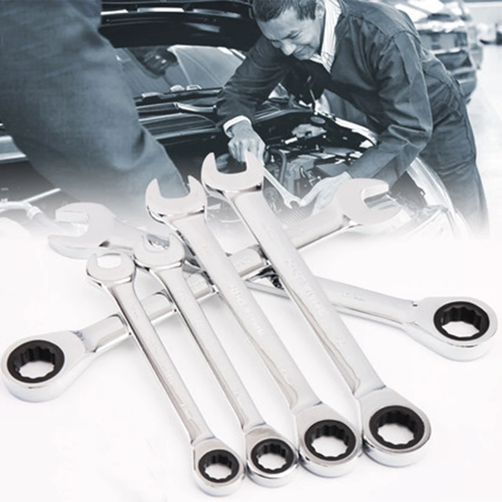 

Chrome Steel Fixed Head Key Wrench Car Ratchet Wrench Set Hand Tools Universal Socket Spanner Wrench