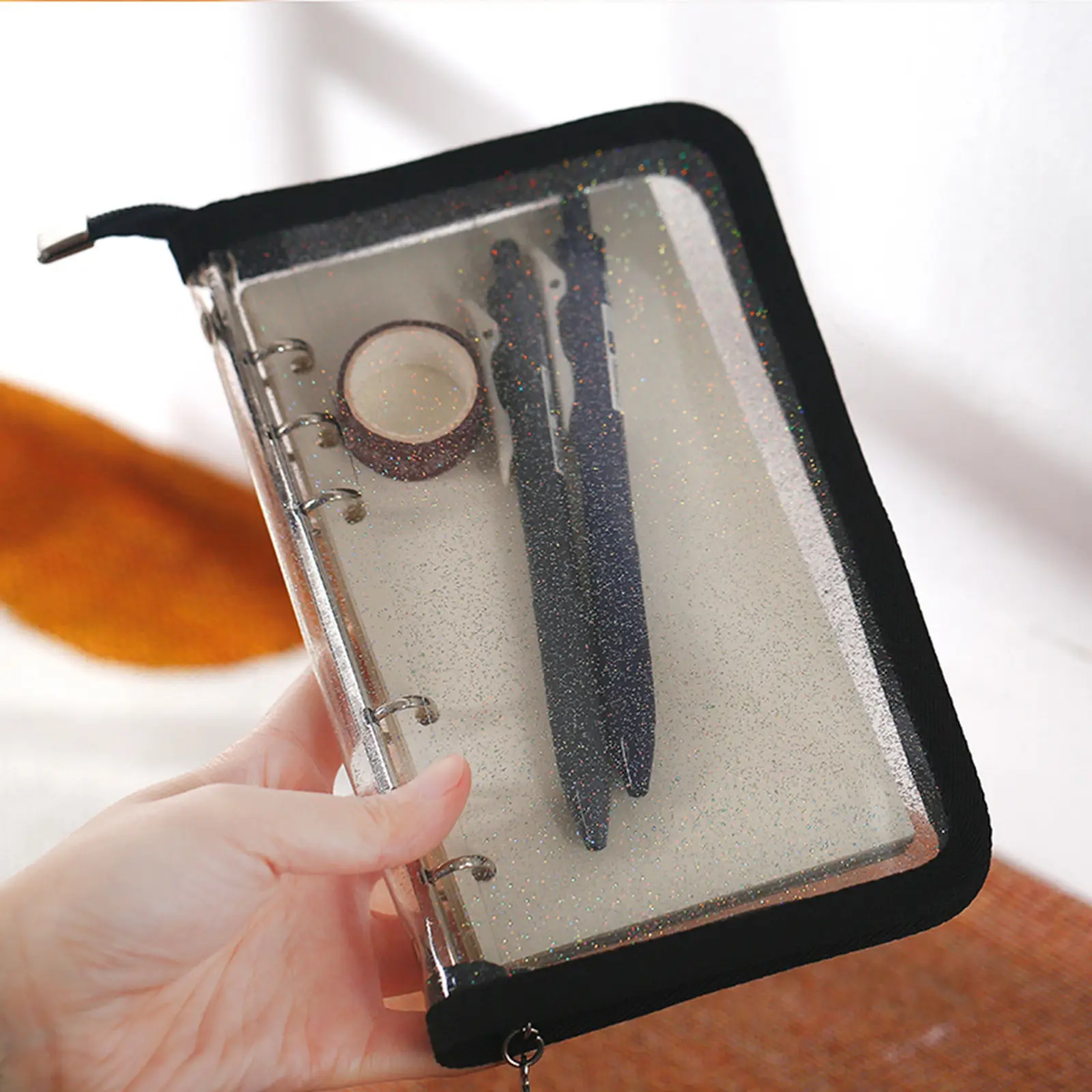 

Loose-leaf Metal Zipper File Folder Document Bag A6 Transparent PVC Notebook Accessory Sheet Shell For 6 Holes Binder