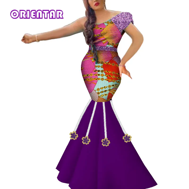 

2019 Новые африканские платья для женщин в африканском стиле Одежда с аппликацией Базен Riche леди африканская Русалка Вечерние платья WY5089