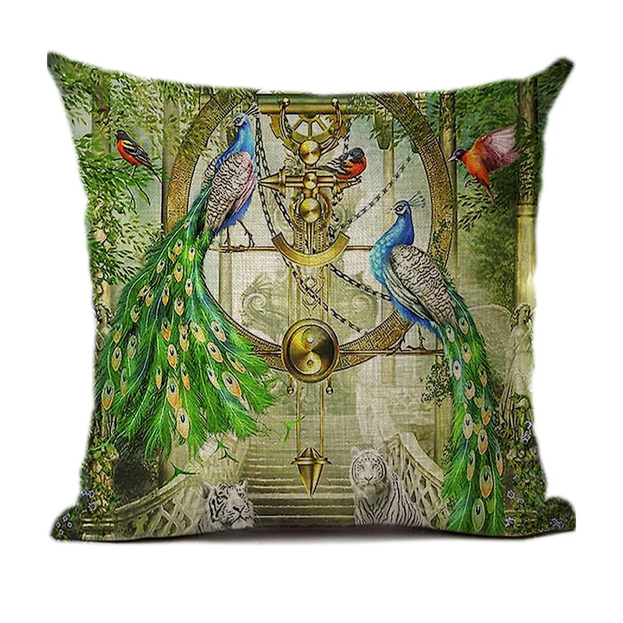 Peacock-6-Linen Подушка с павлином, чехол, красочные перья, декоративные подушки, чехол для дома, гостиной, декор для дивана, полиэстер, лен, элегантные чехлы - Цвет: Peacock-6-Linen