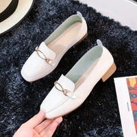 leather shoes womens 2020 new spring thick soled high heel square head half height soft leather womens shoes