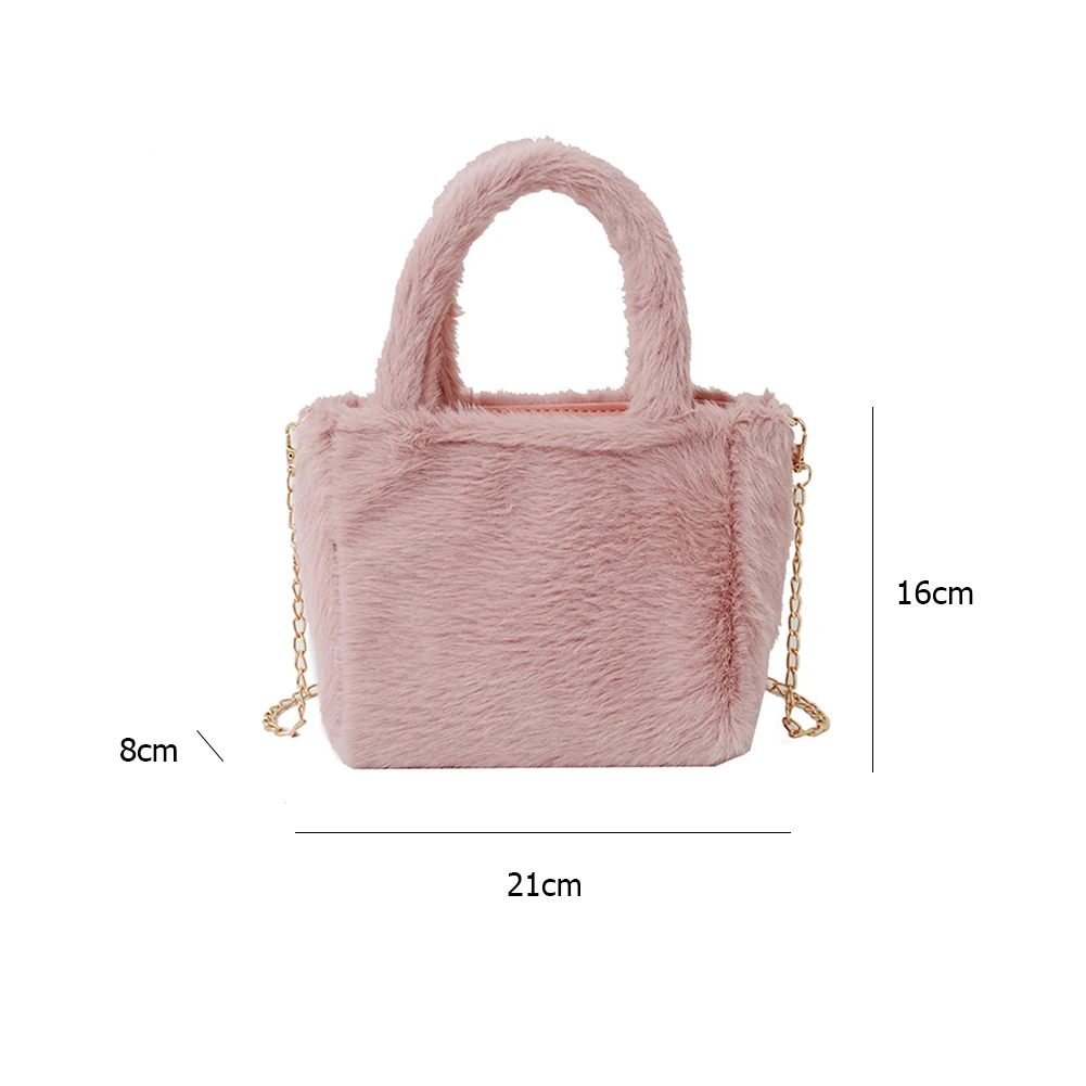

Casual Automn Winter Fluffy Plush Solid Color Shoulder Messenger Bags for Women 2020 Zebra Print Chain Top-handle Handbag