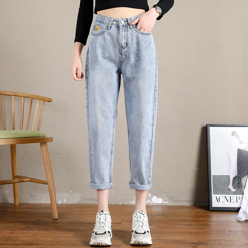 2019 Осенние новые женские джинсы брюки с высокой талией Прямые свободные девять